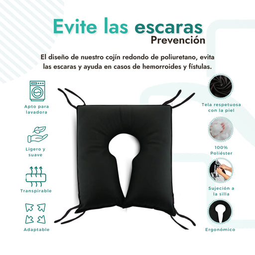 Cojín ortopédico; Alivio de presión coxis; Cojín antiescaras; Asiento ergonómico; Cuidado postural; Salud espinal; Cojín para sillas de ruedas; Cojín de viaje; Poliuretano transpirable; Ignífugo; Fibra de poliéster siliconada; Comodidad en el hogar