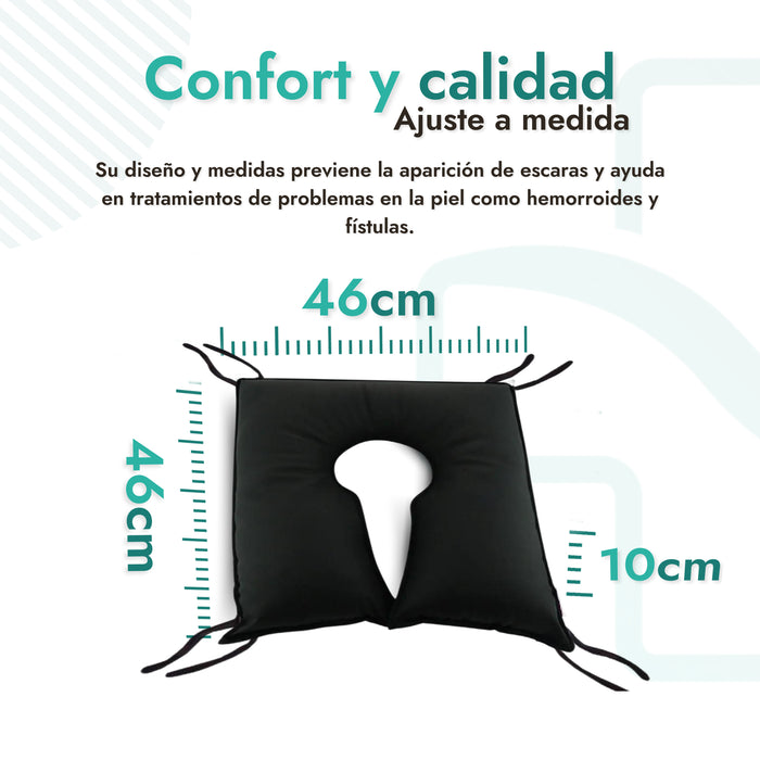 Cojín ortopédico; Alivio de presión coxis; Cojín antiescaras; Asiento ergonómico; Cuidado postural; Salud espinal; Cojín para sillas de ruedas; Cojín de viaje; Poliuretano transpirable; Ignífugo; Fibra de poliéster siliconada; Comodidad en el hogar