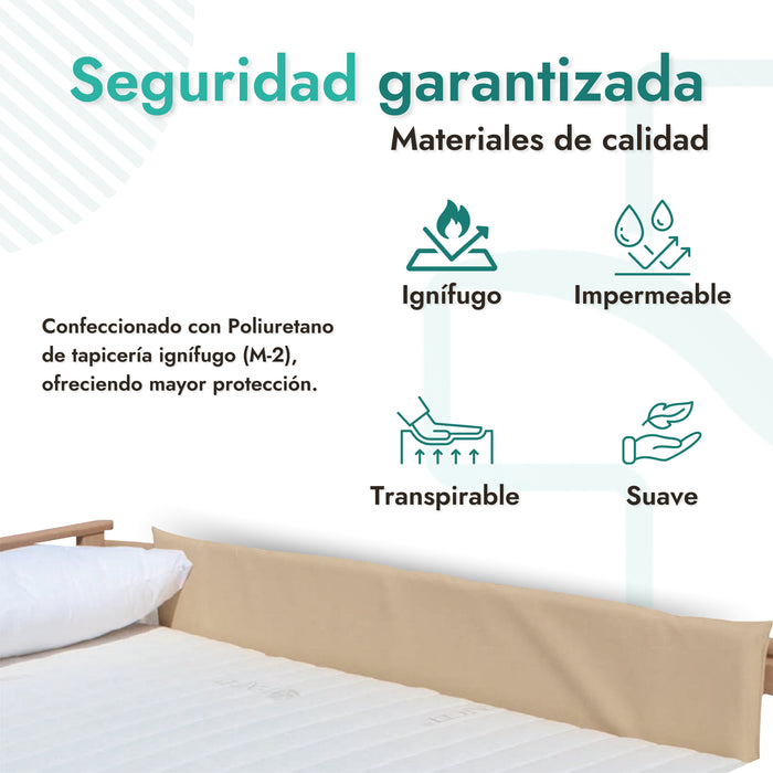 cubre barandillas, protector acolchado, seguridad en cama, OrtoPrix, cuidado paciente, material ignífugo, fácil limpieza, ajuste seguro, accesorios hospitalarios, comodidad cama