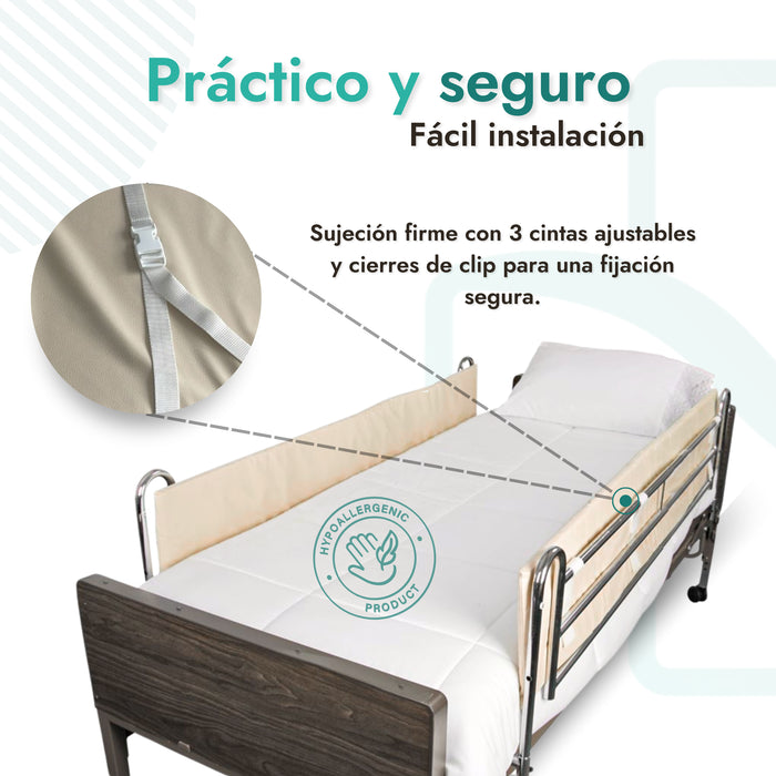 cubre barandillas, protector acolchado, seguridad en cama, OrtoPrix, cuidado paciente, material ignífugo, fácil limpieza, ajuste seguro, accesorios hospitalarios, comodidad cama