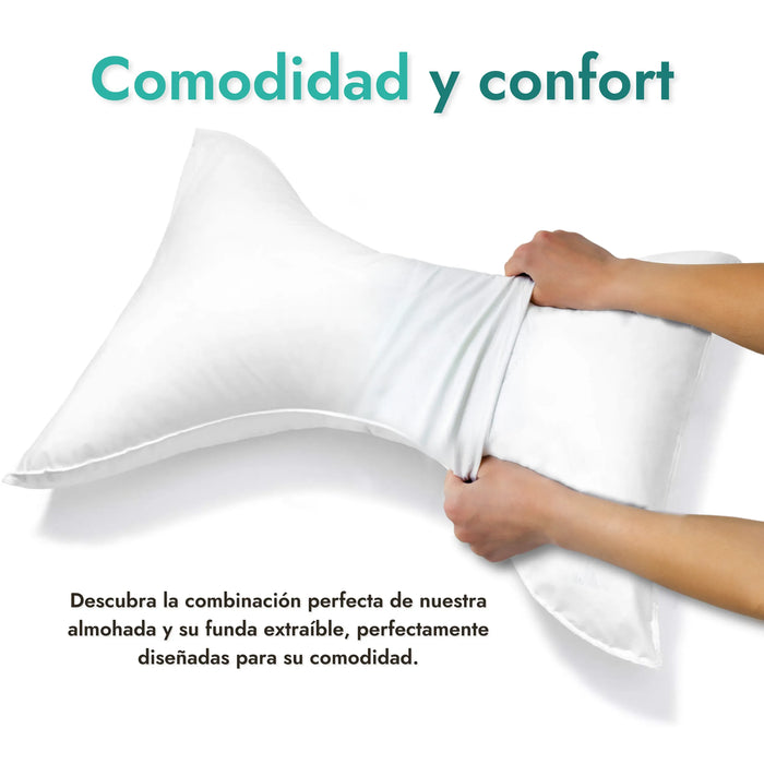 Almohada cervical, confort ergonómico, alivio de dolores cervicales, funda de algodón hipoalergénico, diseño anatómico, soporte para cuello, salud cervical, descanso óptimo, calidad OrtoPrix.