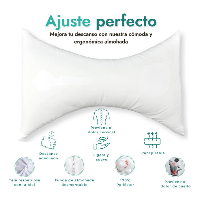 Almohada cervical, confort ergonómico, alivio de dolores cervicales, funda de algodón hipoalergénico, diseño anatómico, soporte para cuello, salud cervical, descanso óptimo, calidad OrtoPrix.